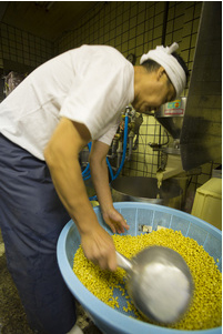 大豆を精選・洗浄している様子